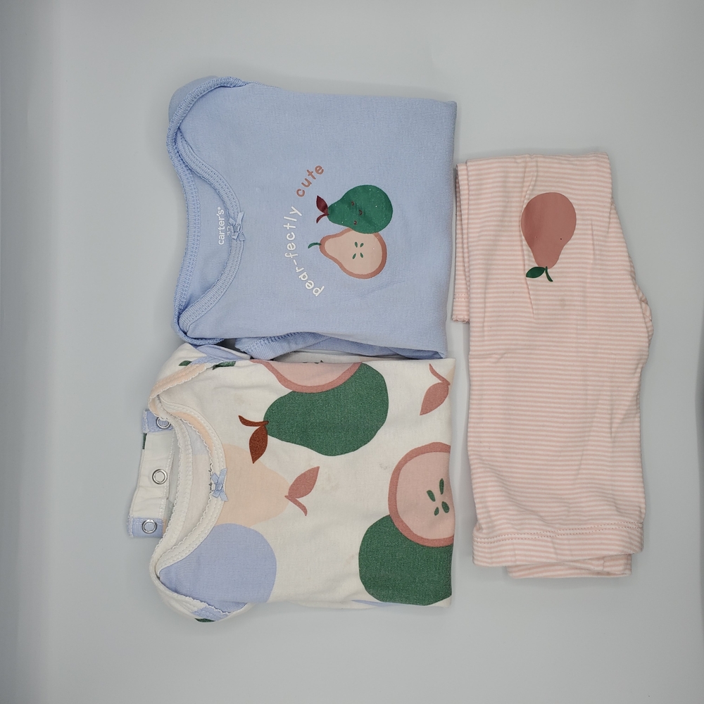 Carters Baby Long Sleeve Onsies Blue, Pink, Green Peaches Print Striped Pants